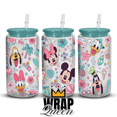 Mouse and friends beach holiday summer 2 UV DTF 16oz Glass Cup Wrap